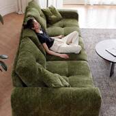 2026新款 大黑熊中古风云朵沙发客厅大小户型高靠背雪尼尔布艺沙发