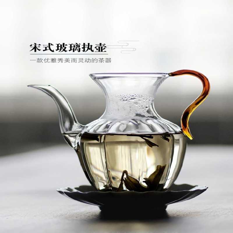 仿宋莲花玻璃茶壶耐高温中式带过滤绿茶专用泡茶壶手执壶小号宋壶