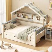 全实木儿童树屋床鹅掌楸木1.2米单人床男宝女宝护栏床1.5m木屋床