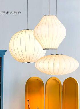 日式装饰白色吊灯圆形灯笼飞碟布艺剧本杀料理店茶楼餐厅书房灯具