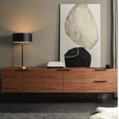 巨一意式 风烟熏电视柜客厅高柜卧室胡桃色靠墙地柜 现代极简约风格