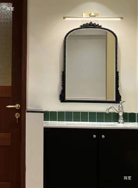 法式中古风复古卫生间镜美式浴室镜子壁炉墙面装饰镜梳妆镜黑色