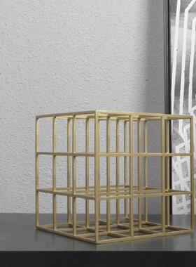 现代创意九居宫铸格摆件黑金色铁立体框书架样DBP板客间厅家软装
