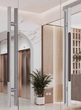 钢化玻璃门拉手加厚不锈钢金色有框推拉实木门把手黑色可订制孔距