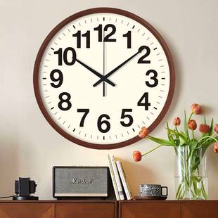 实木风创意挂钟客厅家用钟表大数字挂墙钟复古奶油风整点报时挂表