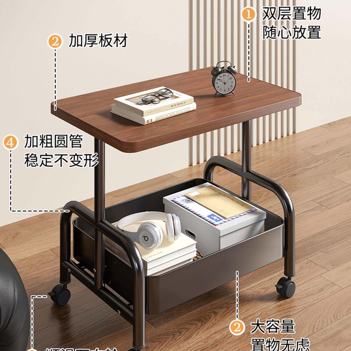 客厅沙发收纳可移动茶几小推车双层边几小桌子带轮茶桌卧室置物J^