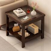 实木边几客厅家用沙发旁双层玻璃小茶几简约现代方形小桌子置物架