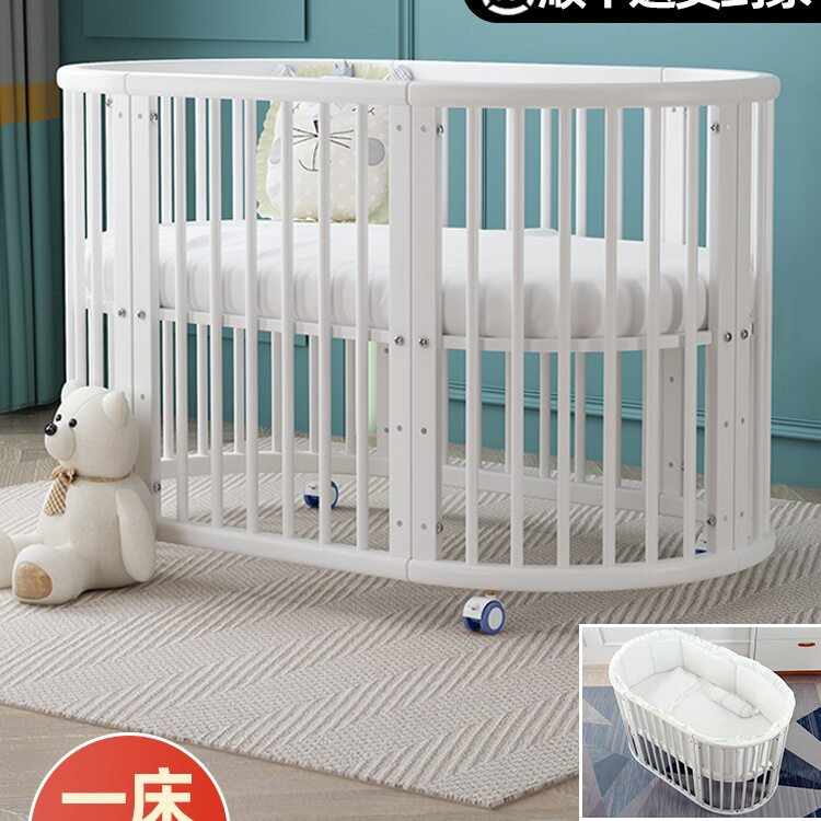 婴儿床实木欧式拼接大床可移动新生儿小床多功能白色小圆床