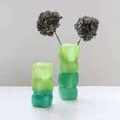 中古风渐变彩色几何方块花瓶餐桌软装 酒店电视柜台面装 饰玻璃摆件