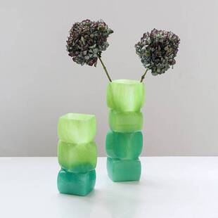 中古风渐变彩色几何方块花瓶餐桌软装酒店电视柜台面装饰玻璃摆件