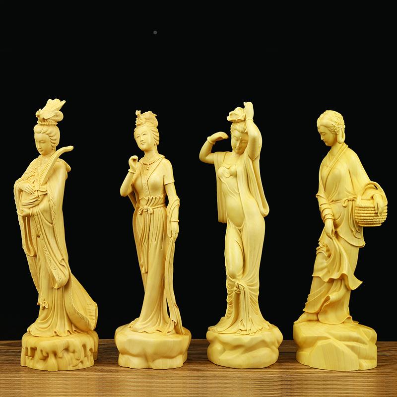 黃楊木雕四大美女精品實雕木擺件客風(fēng)廳裝飾刻中式古工藝四人物古