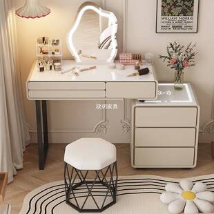 实木梳妆台卧室简约现代岩板化妆桌智能斗柜一体化妆台梳妆柜