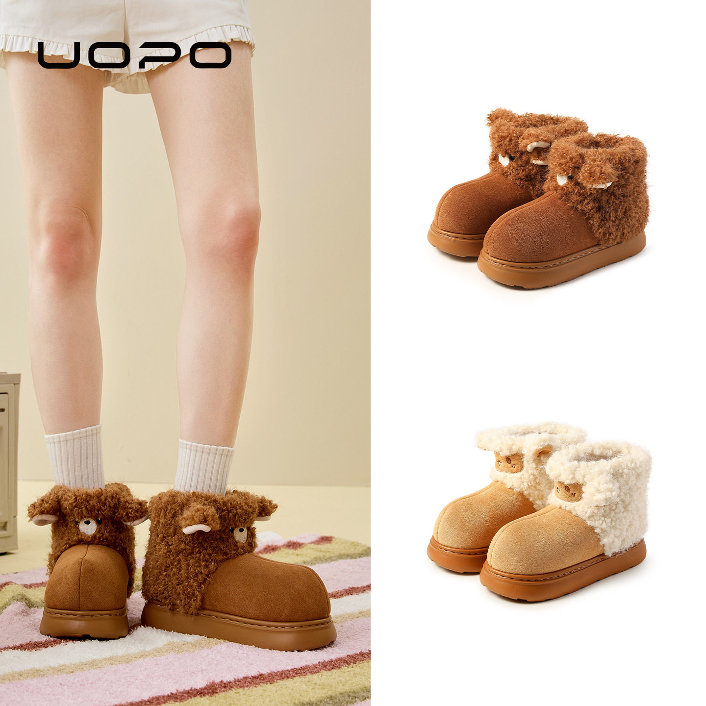 卡通可爱雪地靴冬天外穿加绒加厚保暖棉拖鞋居家防滑全包高帮棉鞋,女鞋,棉鞋,淘宝优惠券,粉丝福利购,淘宝优惠卷