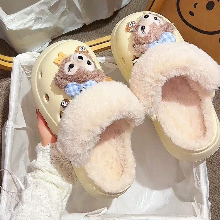 毛毛洞洞鞋EVA厚底加棉蓝色小熊冬季时尚外穿舒适加棉洞洞鞋批发,女鞋,棉鞋,淘宝优惠券,粉丝福利购,淘宝优惠卷