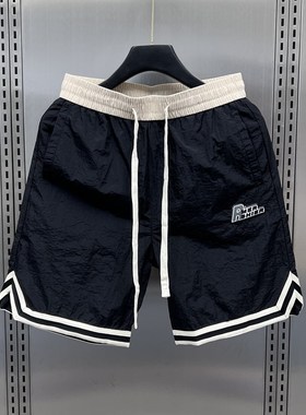 速发2流24休闲裤子男百搭潮夏爆款0季宽松黑色五分短裤男速干