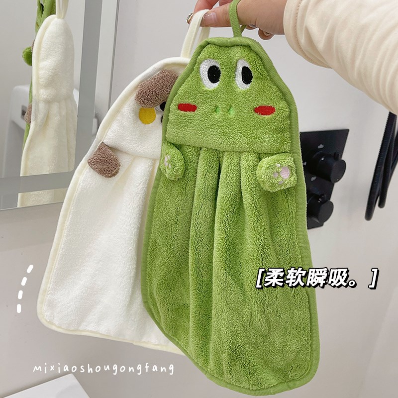 速发干瑚绒擦手巾挂式可爱吸水速珊卫儿间生童擦手毛巾厨房抹布