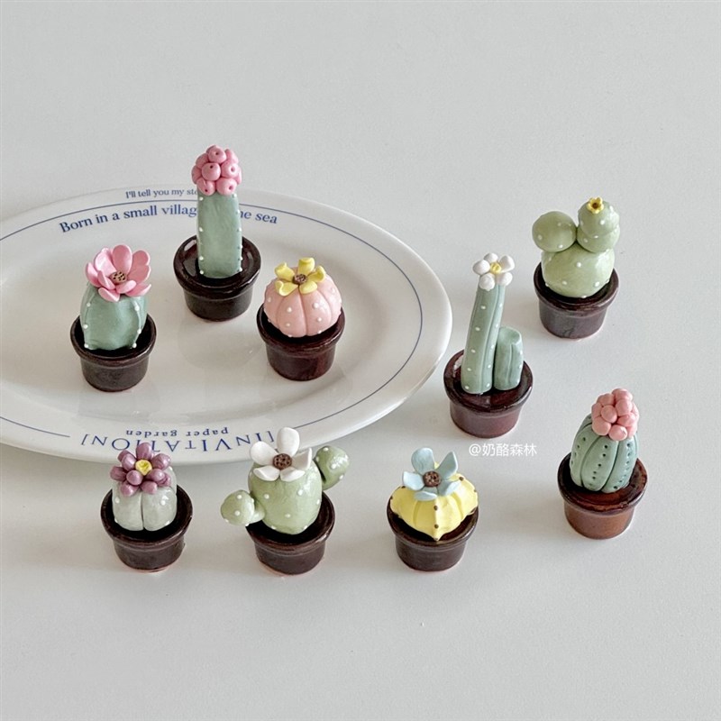 速发纯手掌制作花朵陶瓷盆栽多肉面人工迷你小摆件办公室桌仙装饰