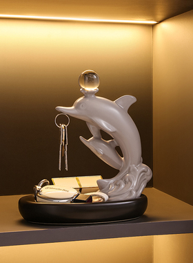 速发客关收纳摆件创意海豚玄厅进饰口鞋柜装门工艺品乔迁礼物
