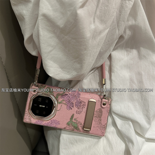 适用华为mate XTS非凡大师三折叠手机壳mateXT折叠屏XT保护套新款粉色千鹤鸟翻盖皮套手提斜挎轻高级感轻奢女