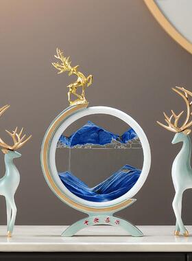 流沙画沙漏暖居鹿摆件轻奢高档家居客厅酒柜电视柜办公室桌装饰品