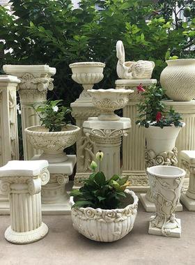 欧式罗马柱摆件边几落地装饰仿石膏复古花架花园花盆底座婚庆路引