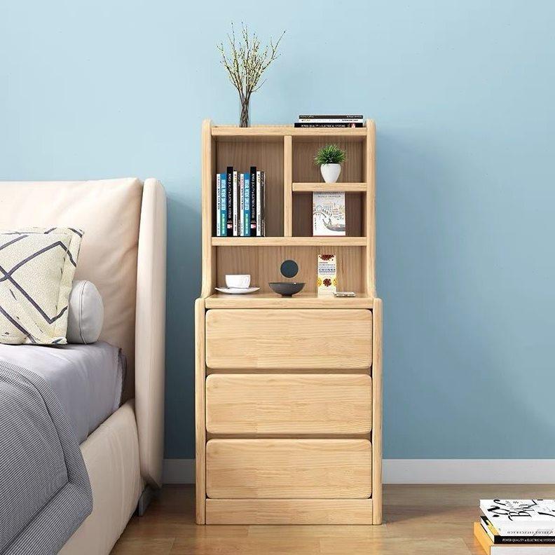实木床头柜加高超窄小型简约床边柜迷你家用带书架储物收纳小柜子
