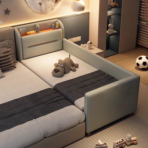 儿童床软包拼接床带收纳柜婴儿床宝宝拼接床边加宽大人可睡小床