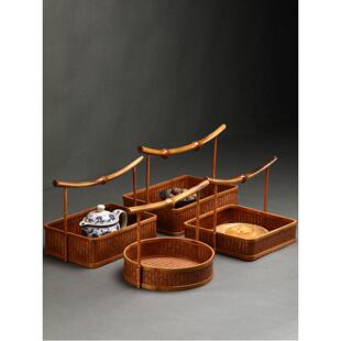 采购产品手工竹篮,覆古中国小吃篮,漆器茶具存储和组织篮,家庭