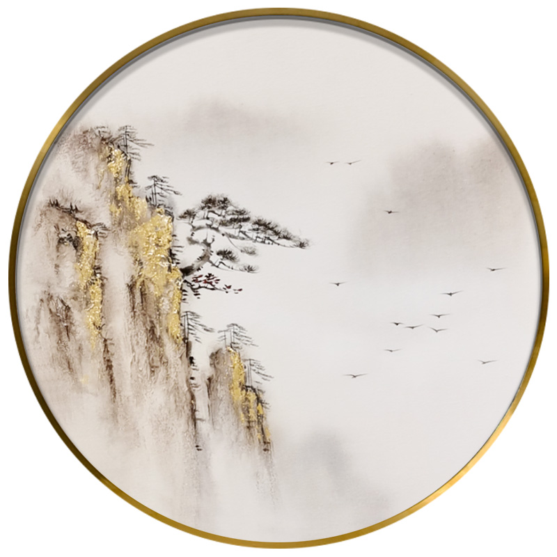 现货速发新中式圆形装饰画轻奢客厅过道玄关尽头壁画手绘油画纯手图片