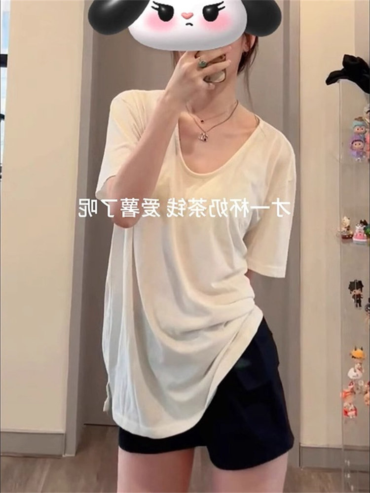 速发v领白色薄正打底上衣宽松高级感款肩2024叉夏季辣妹低领开春t
