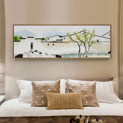 现货速发新中式客厅挂画日式原木风餐厅画纯手绘壁画横长幅吴冠中