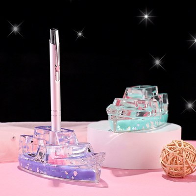 速发创意轮船流沙摆件游轮桌面装饰学生入油油滴笔插生日礼物流体