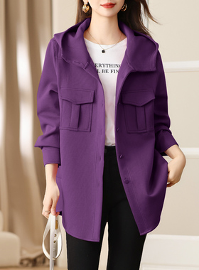 速发022秋冬新款感尺码胖妹妹外套高级大超好看紫色宽松连帽开衫