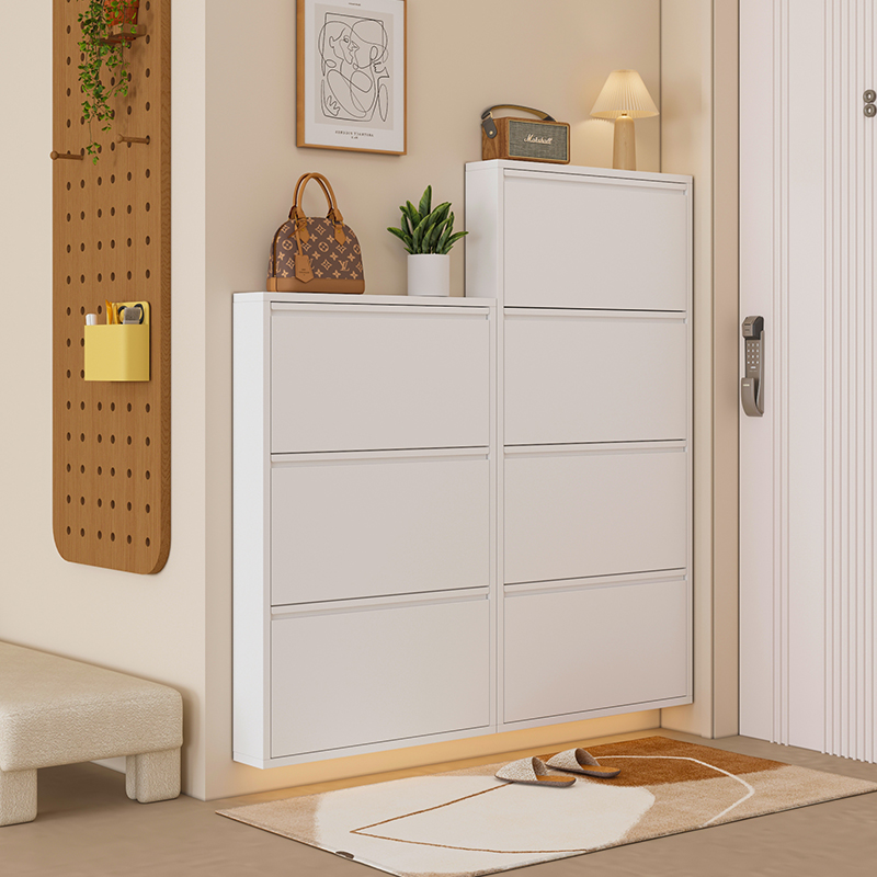 速发超窄鞋柜钢制小户型家用走口门廊铁柜极薄入户玄关门后翻斗柜