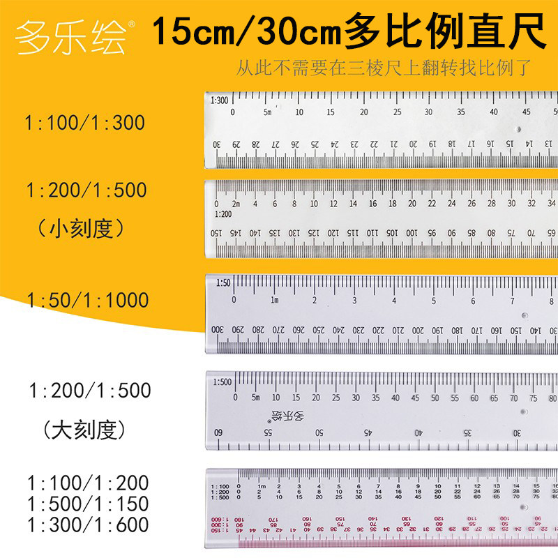 速发绘15cm/透明比例尺 平面型绘图比例直尺多功能比例尺建筑师0