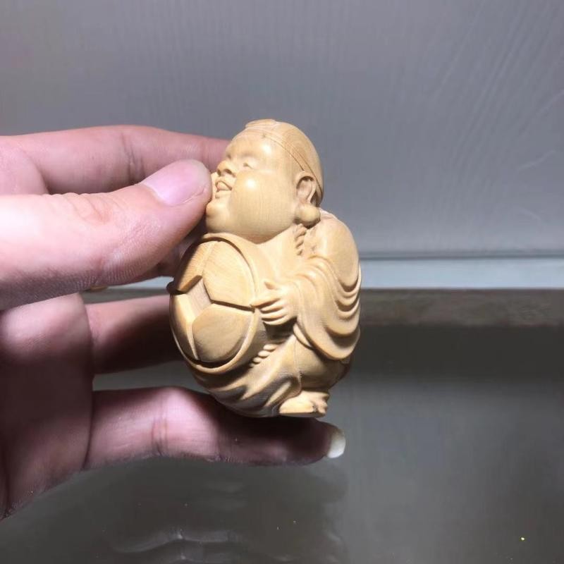 速发小叶黄杨木雕可爱寿星地主随身文玩手把件创意手工雕送礼挂件