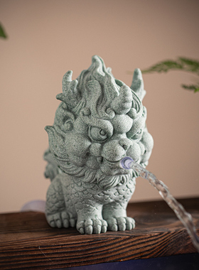 热销新中式瑞兽招财麒麟流水配件古法养鱼缸上水循环摆件创意龙龟