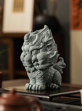 热销创意青砂石瑞兽麒麟动物摆件国风招财茶宠精品可养茶台室装饰