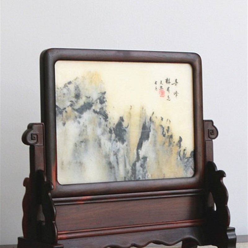 速发老挝大红酸枝插屏 红木砚屏 实木古典台屏 覆古石画屏风