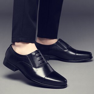 速发男士郎务正装休闲男三接头男色德比新商结婚黑款
