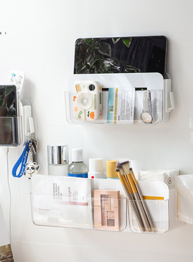 速发留收宿墙床头置物架透明舍壁挂式免打孔收纳架卧室床上白纳盒