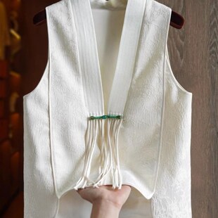 速发新中式提花盘肩马甲叠心春夏款设计感国风V领背穿坎扣无袖上