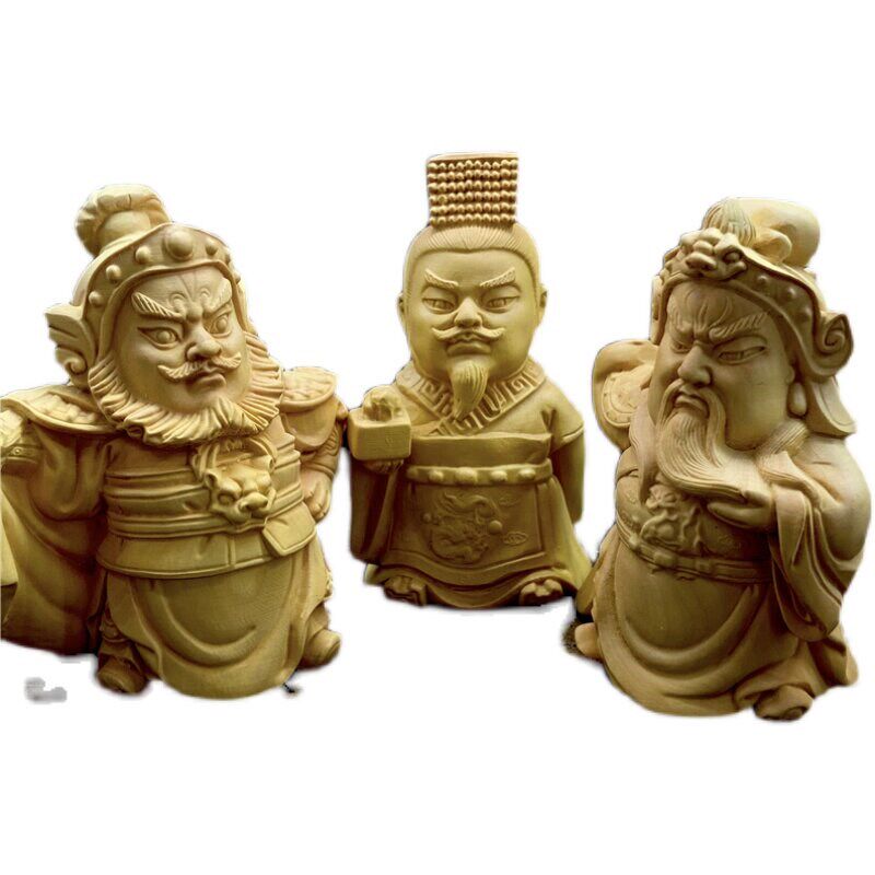 速发崖柏黄杨木雕家居茶桌Q版三国人物刘备关羽张飞桃园三结义车
