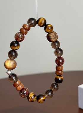 【热摩卡】天然净体茶晶手串闪电黄虎眼奇楠沉香送女友水晶手链女