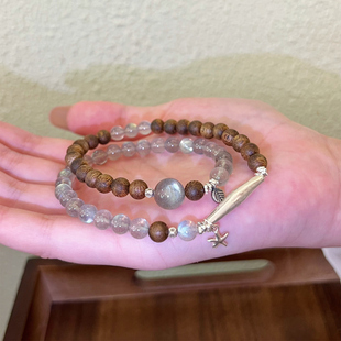 泰国手工银奇楠沉香天然灰月光手链强蓝光925银手串女 织梦者