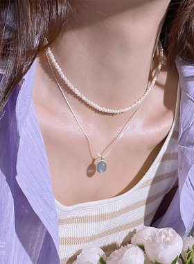 原创设计925银链子海蓝宝吊坠