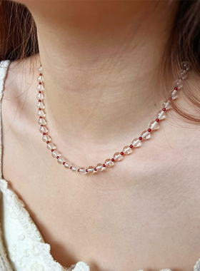 【相思】天然白水晶项链送女友手串饰品925银新款桃花原创锁骨链