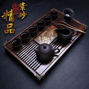 实木茶盘礼品定制logo刻字家用 景盛高档宜兴断水紫砂茶壶茶具套装