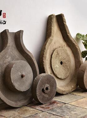 长嘴磨盘石槽流水摆件组合庭院花园水景老石磨荷花景观旧石头鱼缸