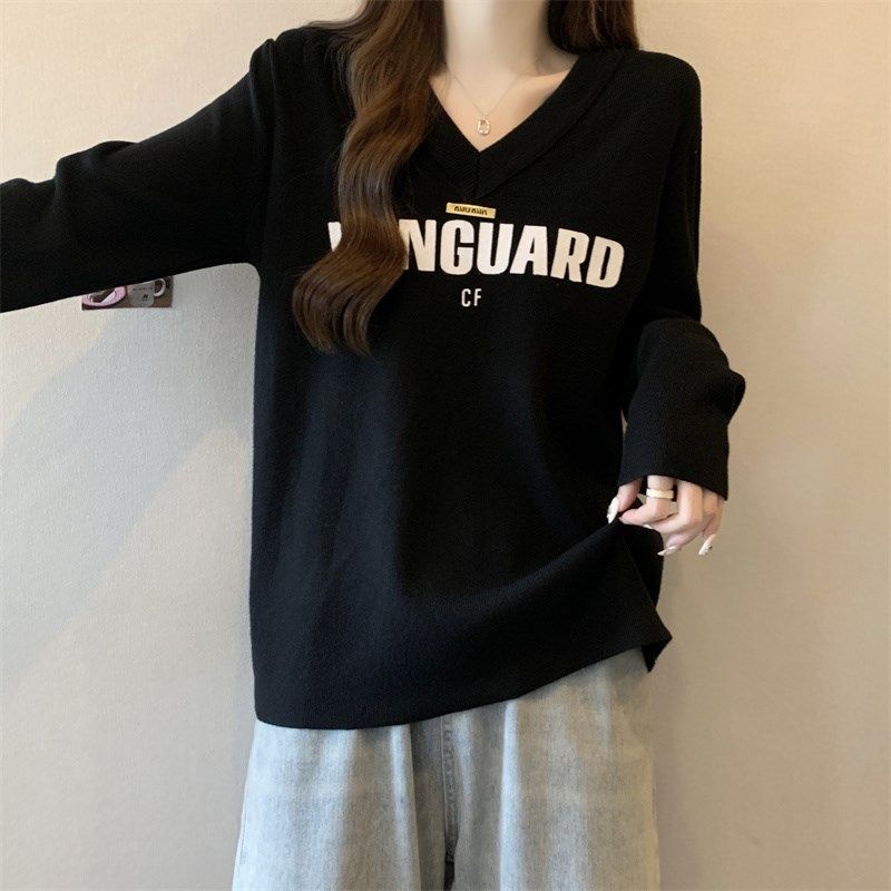 速发大码美式花印V领正肩长袖针织衫秋冬遮打百搭肉底上衣,女装/女士精品,大码内搭,淘宝优惠券,粉丝福利购,淘宝优惠卷